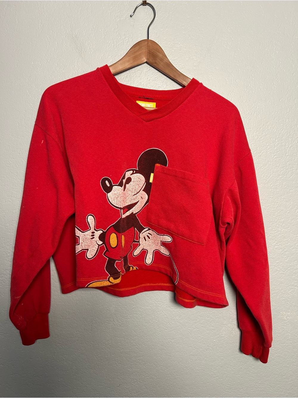 Unique RCNSTRCT Studio Disney Red Mickey Mouse Pocket Cropped Sweatshirt Med